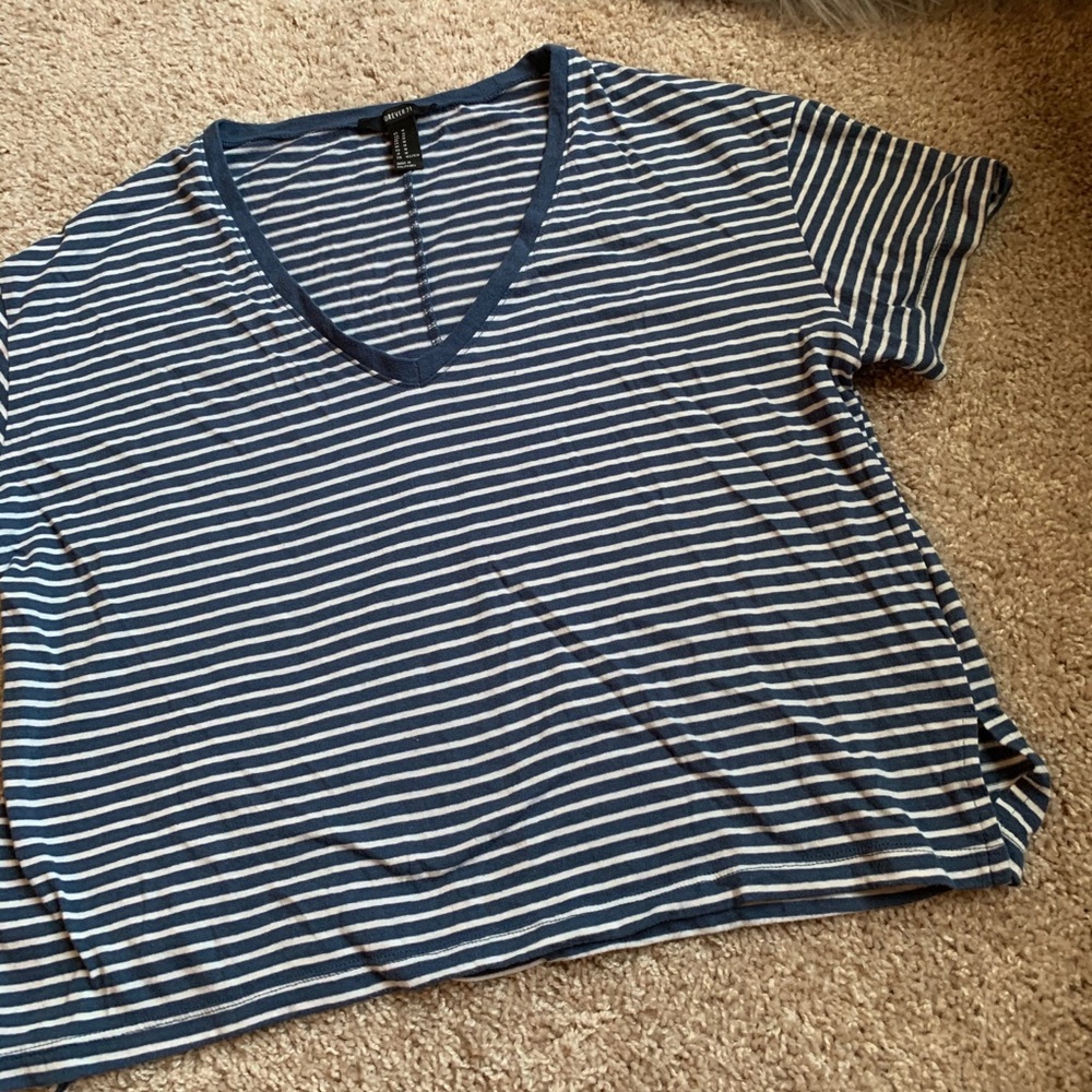 Forever 21 Striped blue and white v neck